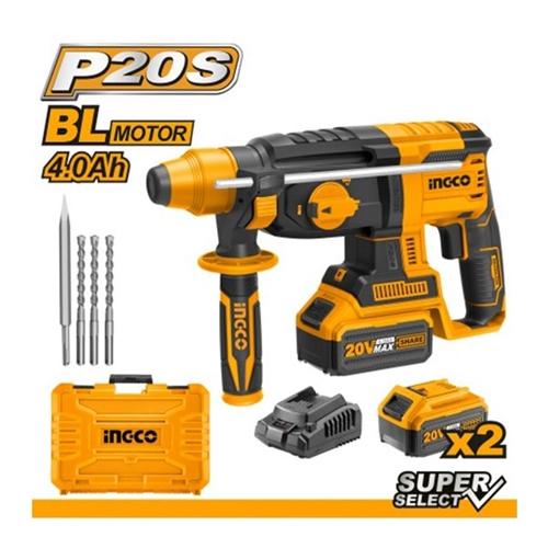 INGCO 20V LITHIUM-ION ROTARY HAMMER KIT (2X4.0AH BATTERIES; CHARGER DRILL BITS & CASE